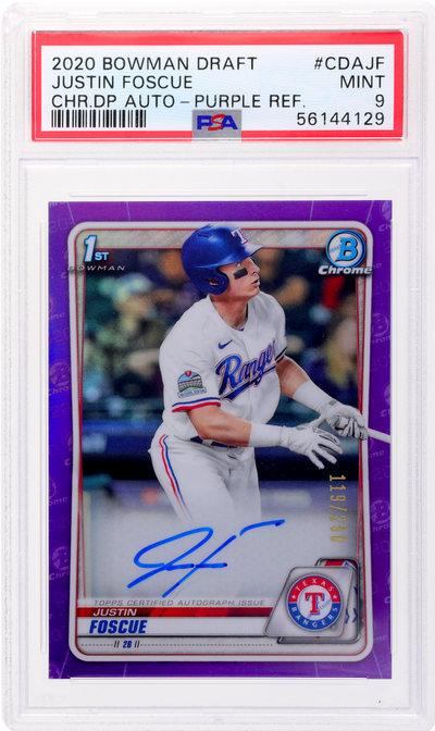 2020 Bowman Draft Chrome Justin Foscue #CDA-JF /250 PSA 9 Auto Purple