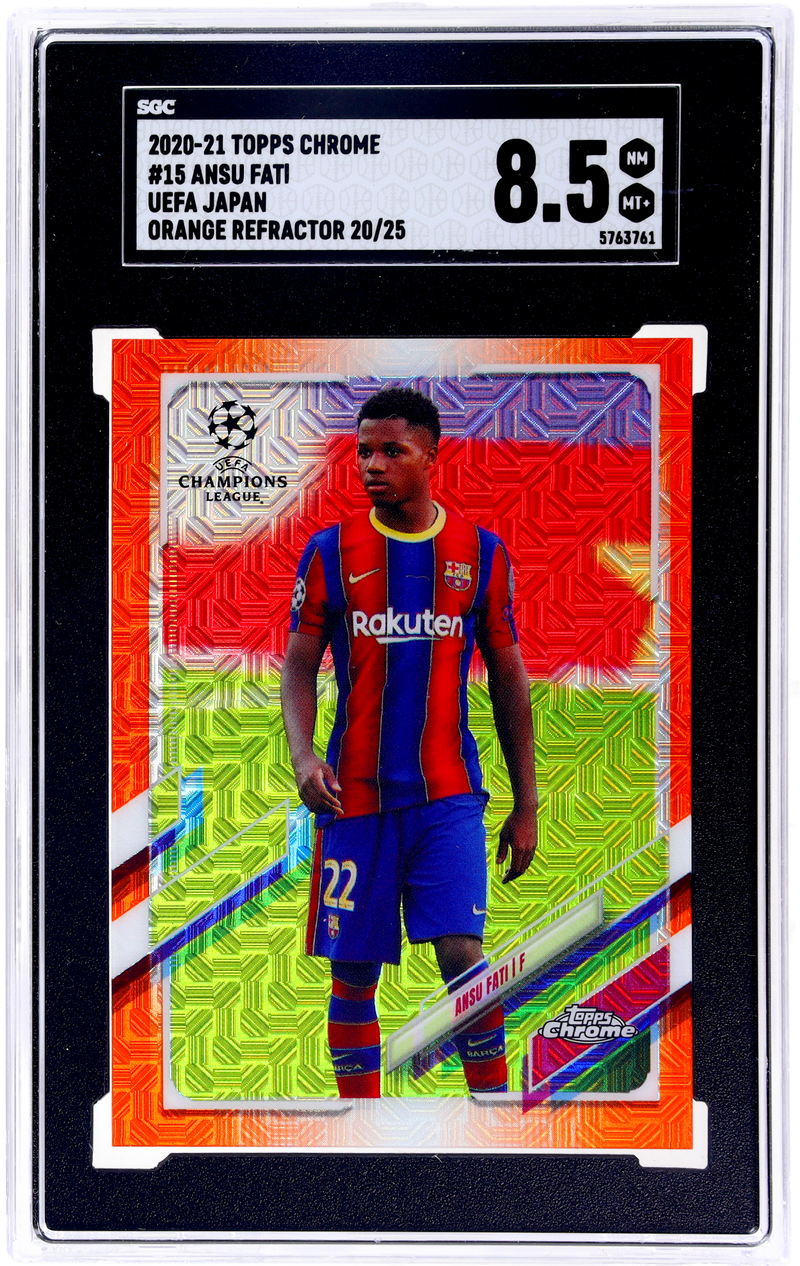 2020-21 Topps Chrome UEFA Japan Orange Refractor Ansu Fati #15 /25 SGC 8.5