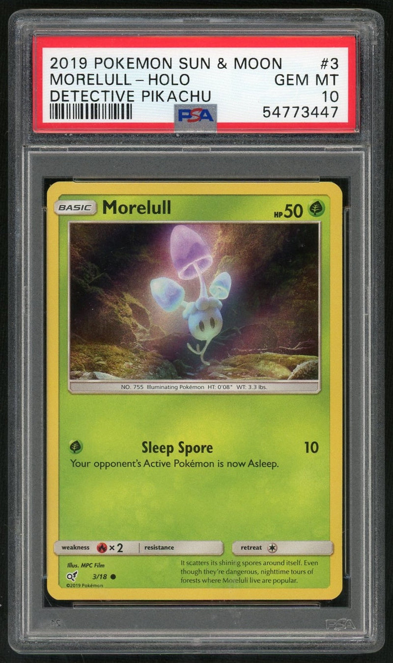 2019 Pokemon Sun and Moon Detective Pikachu Morelull #3 PSA 10