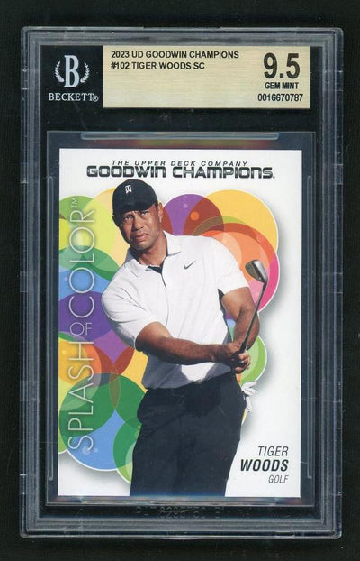 2023 Upper Deck Goodwin Champions 102 Tiger Woods Splash of Color Beckett 9.5 Gem Mint