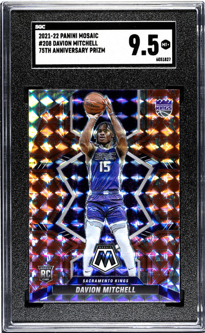 2021-22 Panini Mosaic #208 Davion Mitchell 75th Anniversary Prizm SGC 9.5