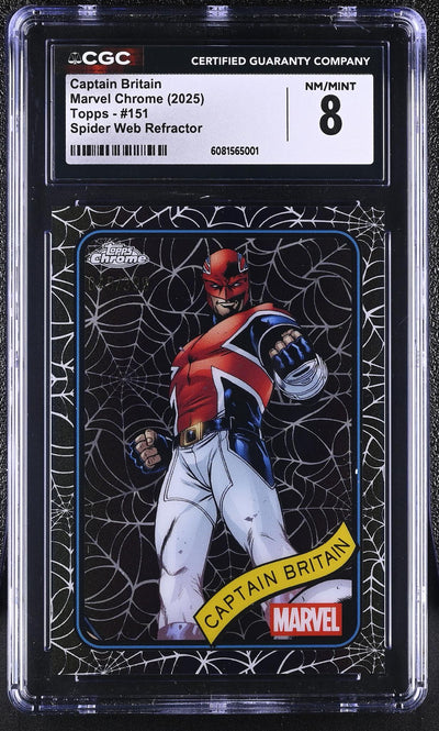 2025 Topps Chrome #151 Captain Britain Spider Web Refractor /598 CGC 8