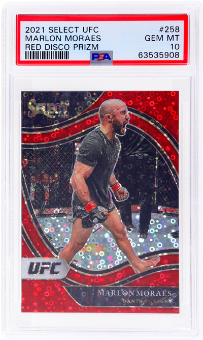 2021 Panini Select UFC Red Disco Prizm Marlon Moraes #258 /199 /157 PSA 10