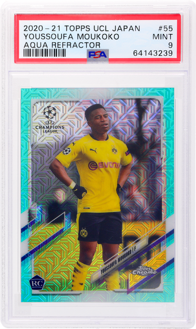 2020 Topps UCL Aqua Refractor Youssoufa Moukoko #55 RC /199 PSA 9