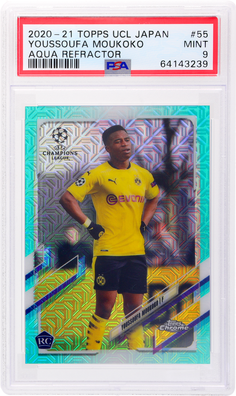 2020 Topps UCL Aqua Refractor Youssoufa Moukoko #55 RC /199 PSA 9