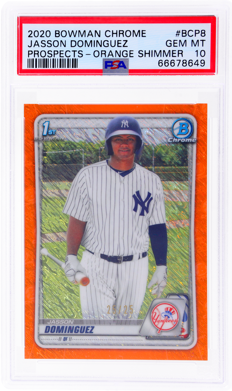 2020 Bowman Chrome Orange Shimmer Jasson Dominguez #BCP8 /25 PSA 10