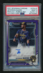 2021 Bowman Chrome Prospect Autograph Purple Refractor Jeferson Quero #CPAJQ /250 PSA 9