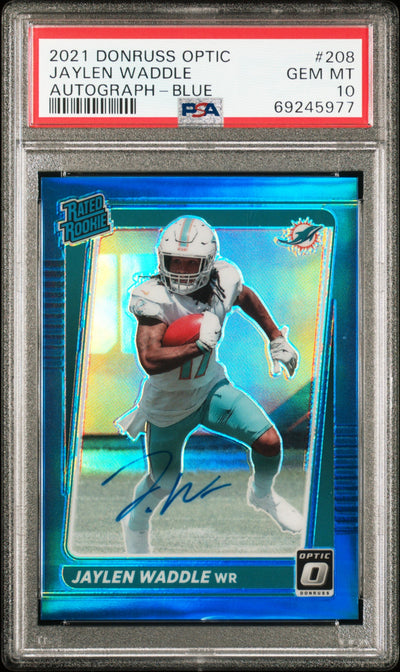 2021 Donruss Optic Rated Rookies Rps Autographs Blue Jaylen Waddle #208 /99 PSA 10