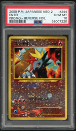2000 Pokemon Neo 2 Promo Japanese Reverse Holo Entei #244 PSA 10
