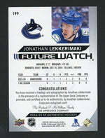 2024 Upper Deck SP Authentic 199 Jonathan Lekkerimaki Future Watch /999 Canucks Auto