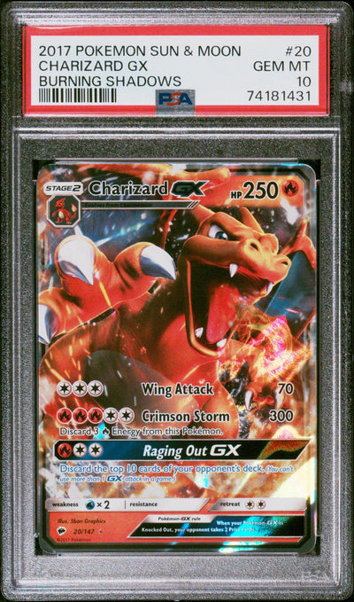 2017 Pokemon Sun and Moon Burning Shadows Charizard Gx #20 PSA 10