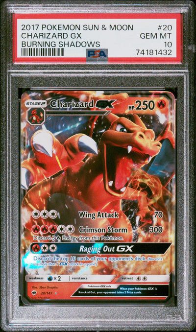 2017 Burning Shadows English Charizard Gx #20 PSA 10