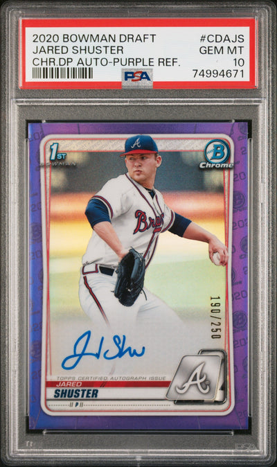 2020 Topps Bowman Draft Purple Refractor Jared Shuster #CDA-JS Auto /250 PSA 10