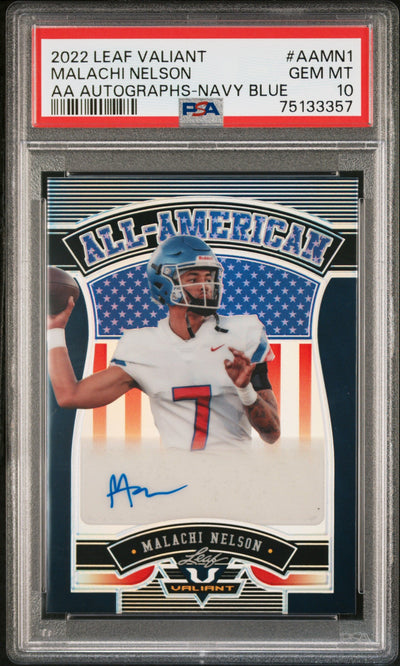 2022 Leaf Valiant All-American Autograph Navy Blue Malachi Nelson #AAMN1 /20 PSA 10