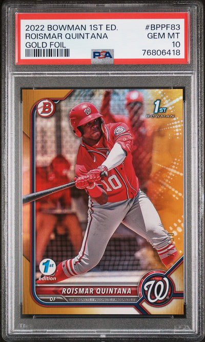 2022 Bowman 1st Edition Gold Foil Roismar Quintana #BPPF83 PSA 10