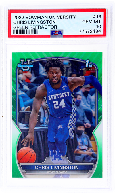 2022 Bowman University Green Refractor Chris Livingston #13 /99 PSA 10