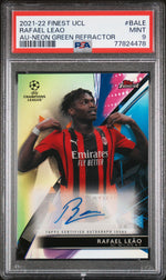 2021 Topps Finest UEFA Champions League Autographs Neon Green Refractor Rafael Leao #BALE /99 PSA 9