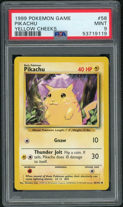 1999 Pokemon Base Set Yellow Cheeks Pikachu #58 PSA 9