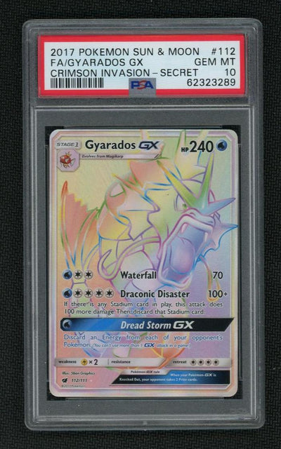 2017 Pokemon Sun and Moon Crimson Invasion Secret Rare Gyarados Gx #112 PSA 10