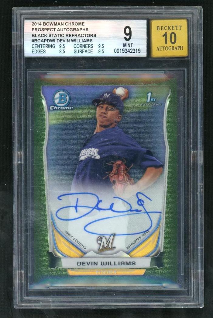 2014 Bowman Chrome Prospect Autographs Black Static Refractor Devin Williams #BCAPDWI /15 BGS 9
