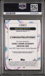2023 Topps Cosmic Chrome Autograph Black Eclipse Refractor Bryson Stott #CCABS /10 PSA 10