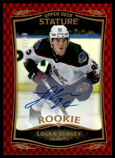 2023 Upper Deck Stature 36 Logan Cooley Auto Red Rookie /99 Coyotes