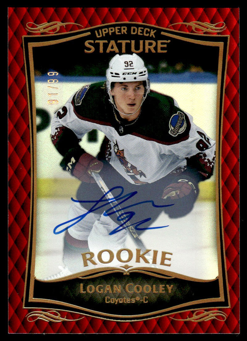 2023 Upper Deck Stature 36 Logan Cooley Auto Red Rookie /99 Coyotes