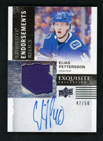 2018 Upper Deck Exquisite Collection ER-EP Elias Pettersson Exquisite Endorsements Relics /50 Vancouver Canucks Auto