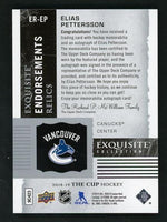 2018 Upper Deck Exquisite Collection ER-EP Elias Pettersson Exquisite Endorsements Relics /50 Vancouver Canucks Auto