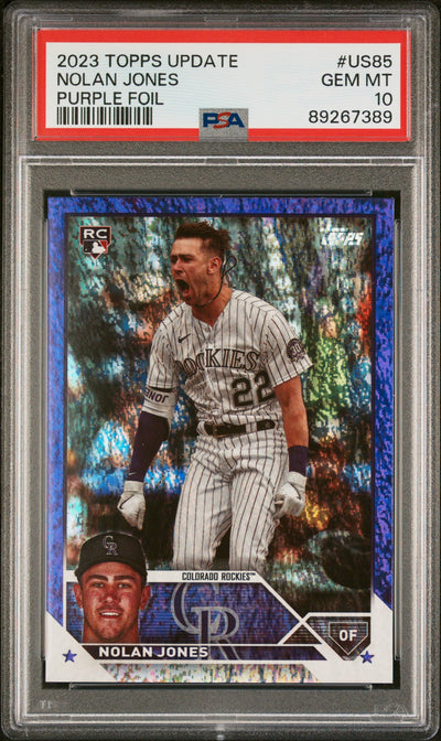 2023 Topps Update Purple Foil Nolan Jones #US85 RC /799 PSA 10
