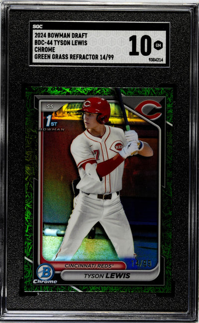 2024 Bowman #BDC-44 Tyson Lewis Green Grass Refractor /99 SGC 10