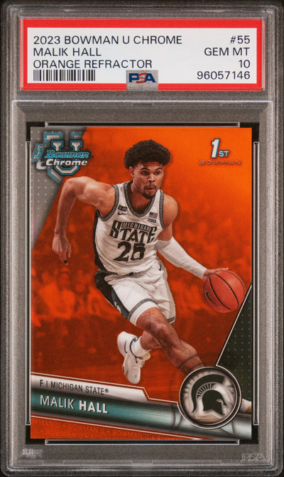 2023 Bowman University Chrome Orange Refractor Malik Hall #55 /25 PSA 10