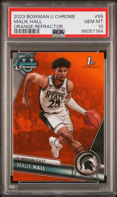 2023 Bowman University Chrome Orange Refractor Malik Hall #55 /25 PSA 10