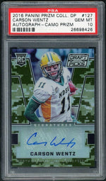 2016 Panini Prizm Draft Picks Autograph Camo Prizm Carson Wentz #127 /199 PSA 10