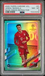 2020 Topps Chrome UEFA Champions League Neon Green Refractor Jamal Musiala #81 /99 PSA 8