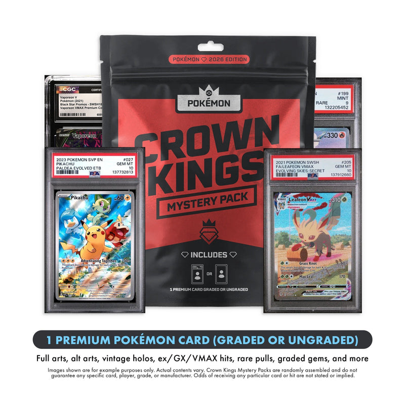 Crown Kings - Pokemon Mystery Pack 1 Premium Card $25-$500 Value Graded or Raw