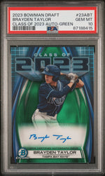 2023 Bowman Chrome Draft Class of '23 Autographs Green Refractors Brayden Taylor #23ABT /99 PSA 10