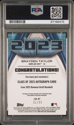 2023 Bowman Chrome Draft Class of '23 Autographs Green Refractors Brayden Taylor #23ABT /99 PSA 10